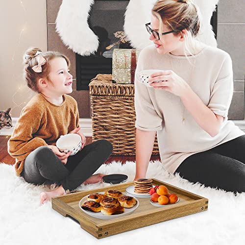 Acacia Bed Table Tray, Wooden Breakfast Tray with Folding Legs, Bed Tray for Eating and Laptop, Eating Trays for Bedroom
