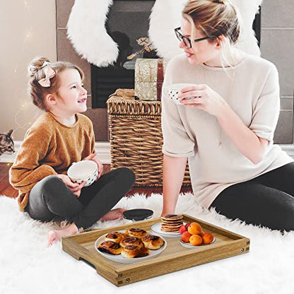 Acacia Bed Table Tray, Wooden Breakfast Tray with Folding Legs, Bed Tray for Eating and Laptop, Eating Trays for Bedroom