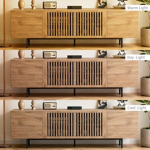 71" Mid-Century TV Stand 4 Cabinets Walnut Media Console, view 7