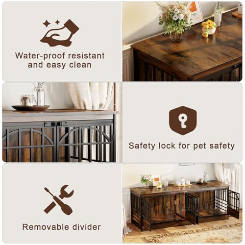 86" Double Dog Crate with Divider, Brown, view 6