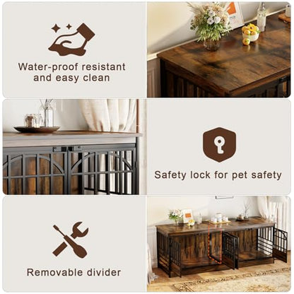 86" Double Dog Crate with Divider, Brown, view 6