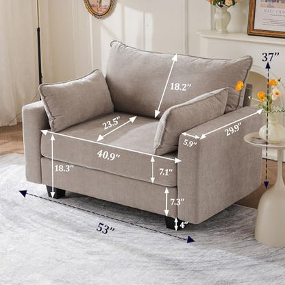 53'' Loveseat Sofa with All Seats Storage, Modular Sectional Couch with Deep Seat,Oversized Comfy Couch with Throw Pillows,Single Sofa Chair for Living Room,Bedroom,Chenille,Khaki