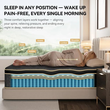 Mattress Queen Size, 12 inch Queen Hybrid Mattress in a Box, Medium Firm, view 3
