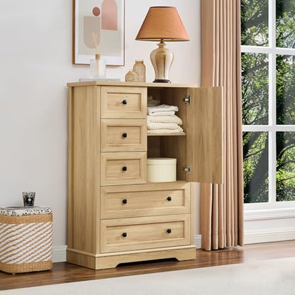 Farmhouse Dresser for Bedroom, Tall Chest of Drawers, Natural Oak, view 6