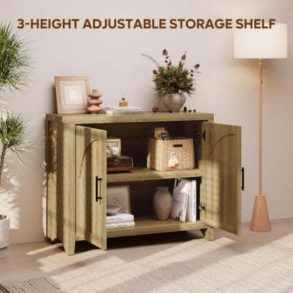 37 "W Fluted Sideboard Buffet Cabinet with Storage, Natural Oak, view 4