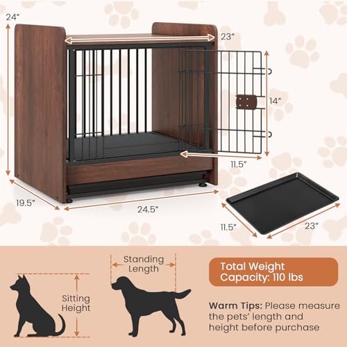 Dog Crate End Table, Wooden Dog Kennel Furniture with Removable Pull-Out Tray, view 8