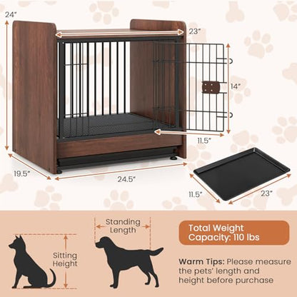 Dog Crate End Table, Wooden Dog Kennel Furniture with Removable Pull-Out Tray, view 8