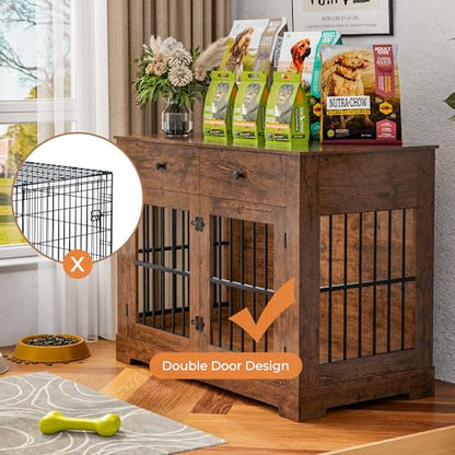 44'' Dog Crate Furniture w/Drawer Large Wooden Dog Kennel Indoor Dog House, view 8