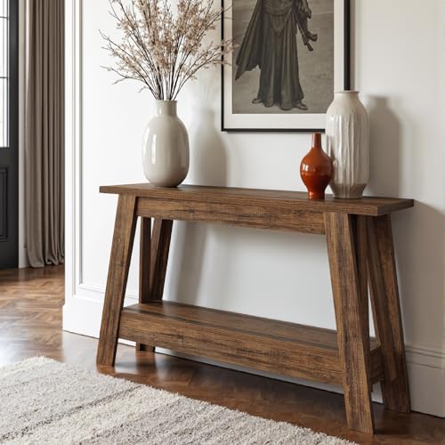 Tribesigns 41.3-Inch Farmhouse Entryway Table, 2-Tier Narrow Console Table Behind The Couch, Entryway Furniture with Storage for Small Spaces, Living Room, Hallway, Foyer, Rustic Brown
