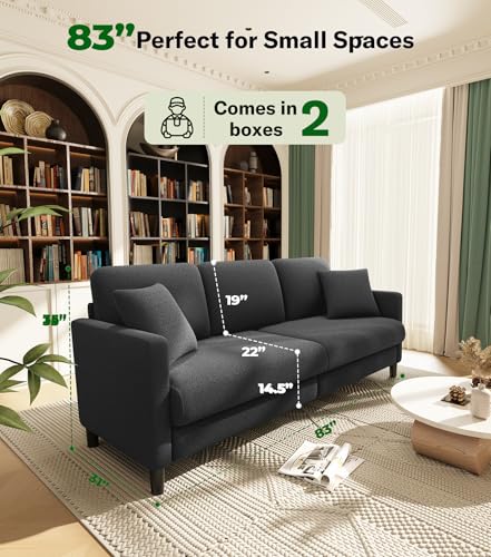 83" Couches for Living Room, Teddy Sofa Couch, Comfy Sofas for Living Room, Tool-Free Setup Loveseat Sofa, All-Wood Love Seat Couches, Small Couch 2 Pillows Included, Grey
