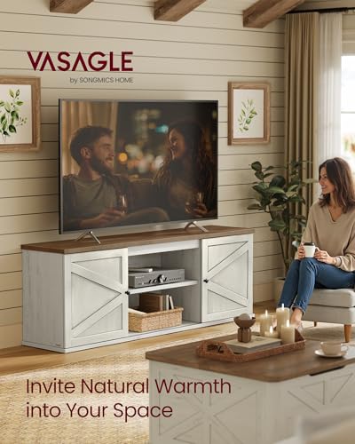 VASAGLE Farmhouse TV Stand for 80'' TV, Media Console, Sliding Barn Doors, view 4