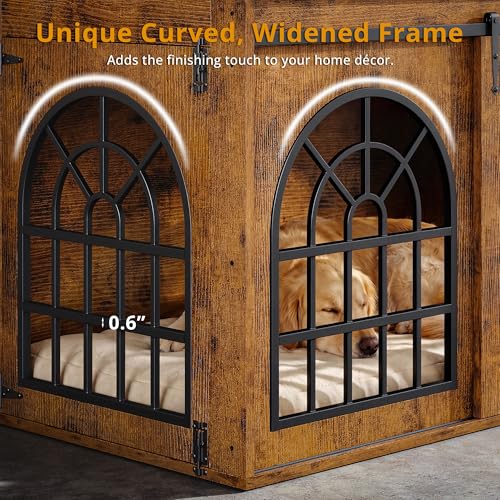 45.1" Dog Crate Furniture with Sliding Barn Door (Brown), view 6