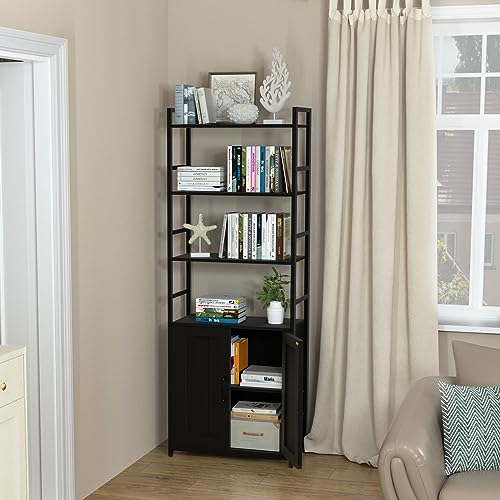 Lazyvan Black Bookshelf with Doors,70" Tall Bookcase with Storage Cabinet,6 Tier Book Shelf for Living Room/Bedroom/Office/Kitchen,70"(H)*26"(L)*11.8"(W)