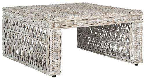 SAFAVIEH Home Collection Hila White Wash Wicker Coffee Table