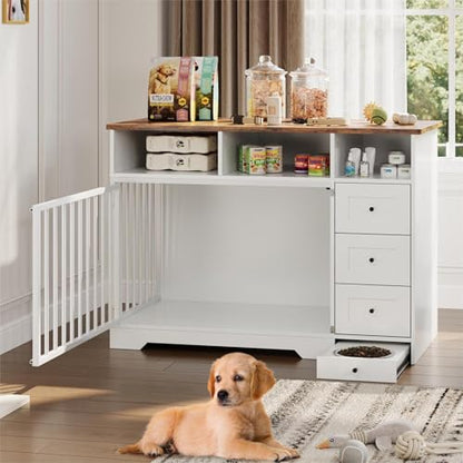 Dog Crate Furniture for Medium Small Dogs with Storage, White, view 2