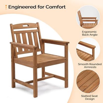 Outdoor Dining Chairs, Solid Wood Patio Chairs Outdoor Chair for Garden, Balcony, Yard, Porch (Brown, 1 PCS)