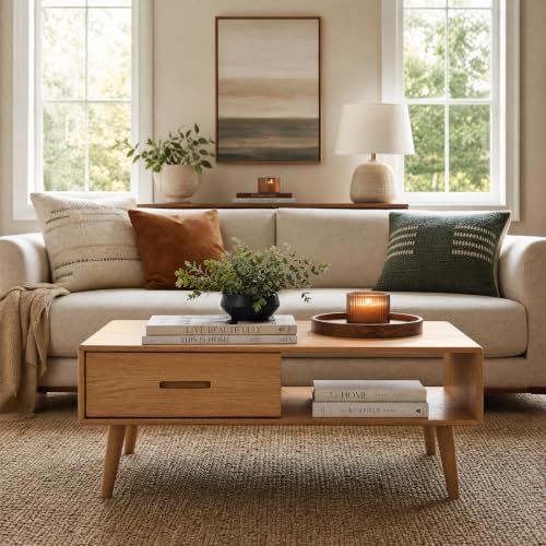 Fully-Assembled 100% Oak Wood Coffee Table with Storage for Living Room, view 2