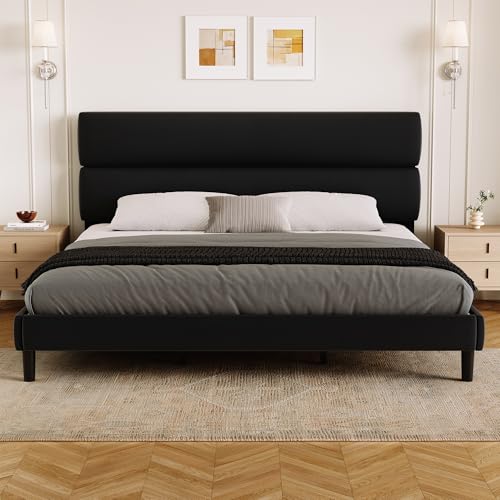 King Size Platform Bed Frame with Velvet Headboard, view 2
