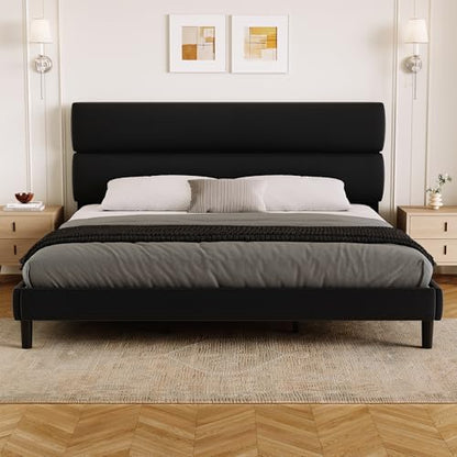 King Size Platform Bed Frame with Velvet Headboard, view 2