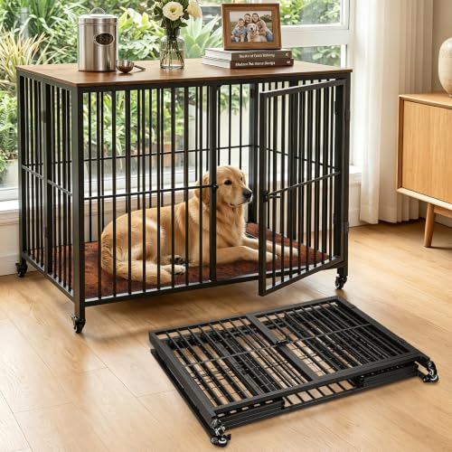 42.3" Large Dog Crate Furniture Foldable, Heavy Duty Dog Kennel Indoor, view 2