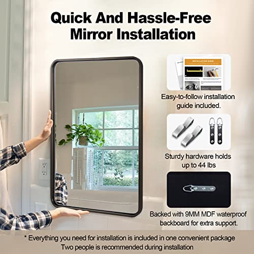Bronze Bathroom Mirror, 30x36 InchRounded Rectangle Oil Rubbed Bronze Mirror, Bronze Mirrors for Wall Metal Framed, Iron Tube, 1’’ Deep, Wall-Mounted Horizontally/Vertically