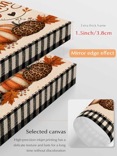 NuYeBiofx Happy Thanksgving Words Canvas Wall Art Prints,30"x20" Framed Picture Artwork Leopard Patterned Pumpkin Printed Canvas Oil Painting for Living Room Bedroom Office,Ready to Hang