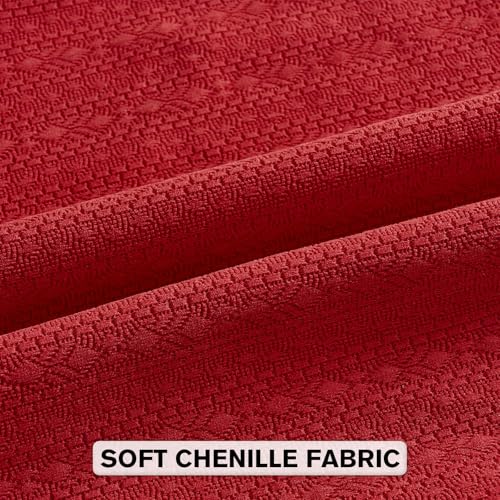 Pack of 2 Solid Chenille Throw Pillow Covers 16x16 Inch Soft Farmhouse Decorative Accent Cushion Cases Modern Home Decor for Couch Living Room, Red