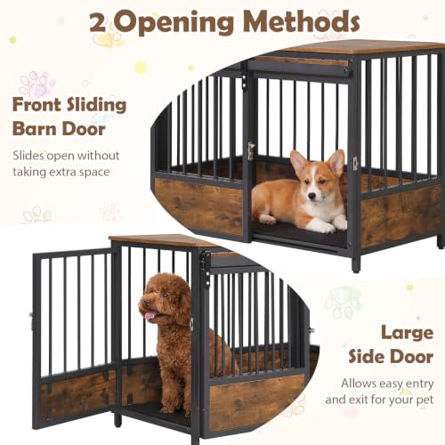 Dog Crate Furniture with 2 Doors, 32.5" Wooden Kennel with Mat, view 6