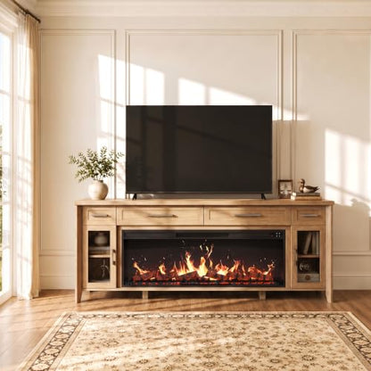 74" Apex Extra Large TV Stand with 48" Electric Fireplace - Camel, view 2