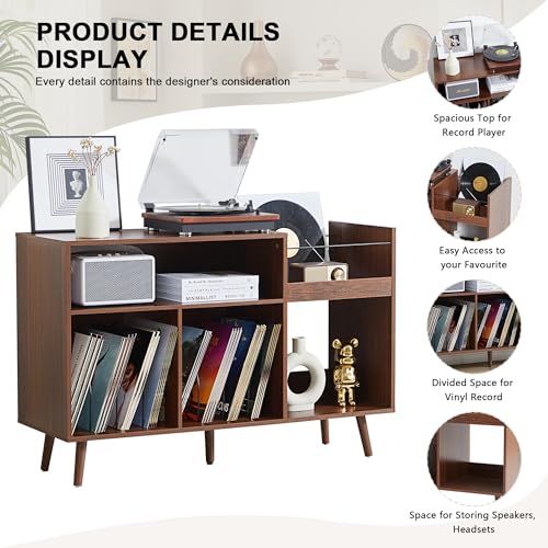 Large Record Player Stand for Living Room, Walnut, view 5