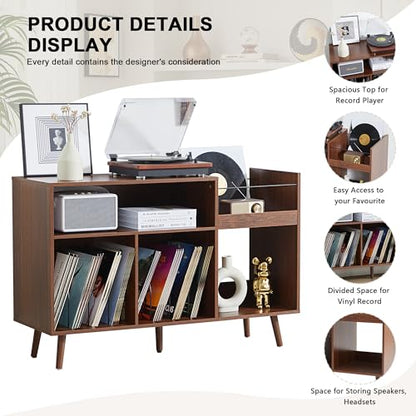 Large Record Player Stand for Living Room, Walnut, view 5