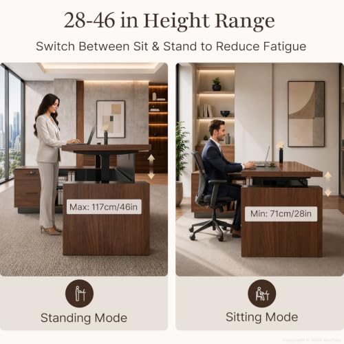 79" L-Shaped Executive Standing Desk, 4 Memory Presets, File Drawer, Power, view 5