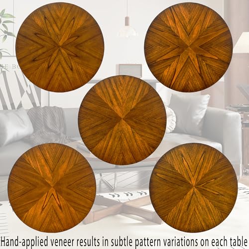 Mid Century Modern Round End Side Table Living Room, Walnut End Table Solid Wood Side Table, 23.6" Dia. Large Drum End Table Circle Nightstand Bedroom, Easy Assembly, Brown Walnut CJZ-3223