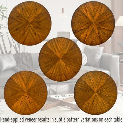 Mid Century Modern Round End Side Table Living Room, Walnut End Table Solid Wood Side Table, 23.6" Dia. Large Drum End Table Circle Nightstand Bedroom, Easy Assembly, Brown Walnut CJZ-3223