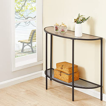 Console Table 2 Tier Narrow Entryway Table with Storage Shelves Half Moon Sofa Couch Table Industrial Small Entry Way Tables for Living Bedroom Hallway Office Easy Assembly, Gray Black