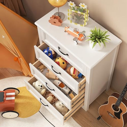 4 Drawer Dresser for Bedroom, Wood Storage Chest, White, view 7