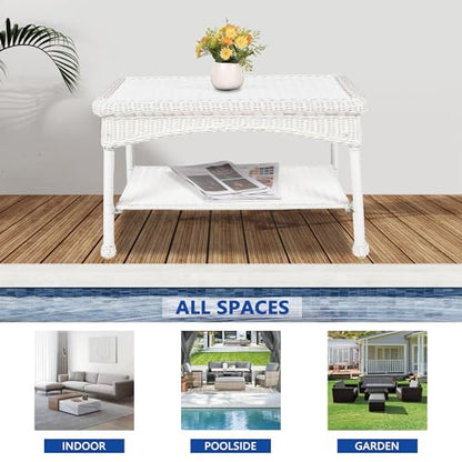 Jeco Carell Furniture Wicker Patio Furniture Coffee Table in White