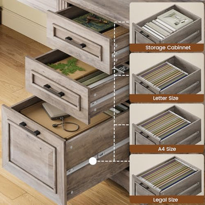 Farmhouse 55" Executive Desk, Computer Desk with Storage Drawers and Power Outlet, Home Office Desk, Workstation for Office Home, Grey