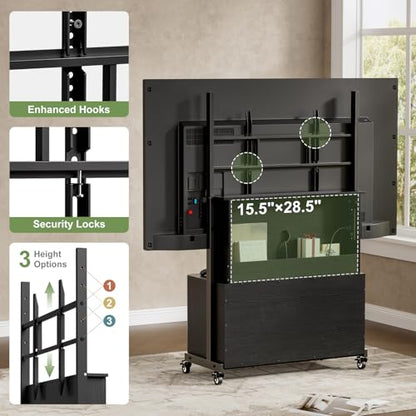Rolling TV Stand with Mount for 32-75 Inch, Black, view 6