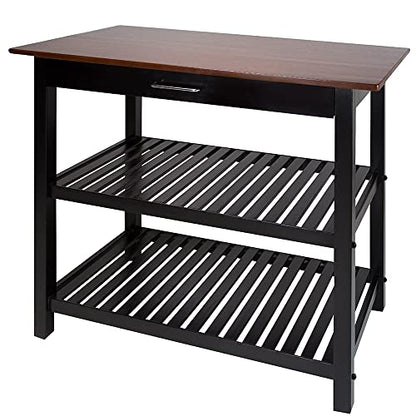 3 Tier Rolling Kitchen cart Kitchen Island with Solid American Hardwood top cart with Storage Drawer Shelves 40’inch Width Wood top 3-Tier Kitchen prep Island with Drawer