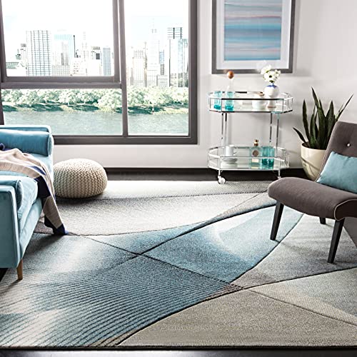 SAFAVIEH Hollywood Collection Area Rug - 9' Square, Grey & Teal, Mid-Century Modern Design, Non-Shedding & Easy Care, Ideal for High Traffic Areas in Living Room, Bedroom (HLW715D)
