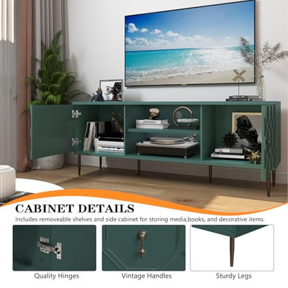 Modern TV Stand for 65/70inch TV, Entertainment Center with Storage Cabinet and Open Shelves, Embossed Pattern TV Stand, TV and Media Console for Living Room, Bedroom, Green