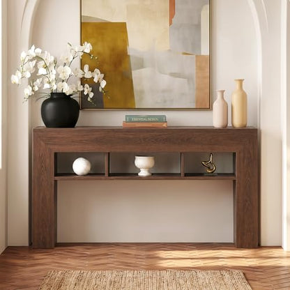 63 Inches Long Console Table for Entryway Sofa Table with Extra Storage Shelves Farmhouse Wood Behind Couch for Hallway, Entrance, Living Room, Foyer, Dark Brown