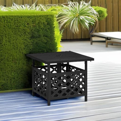 Yaheetech Patio Table with Umbrella Hole, Outdoor Metal Side Table for Deck | Metal Coffee End Table for Garden, Pool, Patio and Deck, Featuring a Center Pole Hole for Umbrella Use in Patio Living Spaces