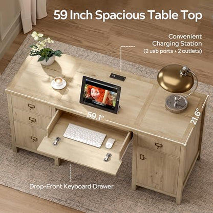 Modern Executive Desk with File Drawers Cabinet, view 4