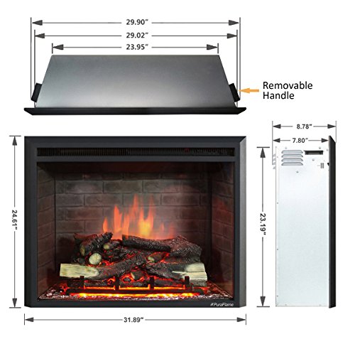 Western Electric Fireplace Insert with Fire Crackling Sound, Remote Control, 750/1500W, Black, 29 59/64 Inches Wide, 23 3/16 Inches High