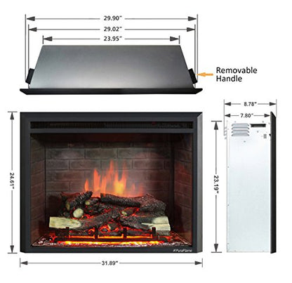 Western Electric Fireplace Insert with Fire Crackling Sound, Remote Control, 750/1500W, Black, 29 59/64 Inches Wide, 23 3/16 Inches High