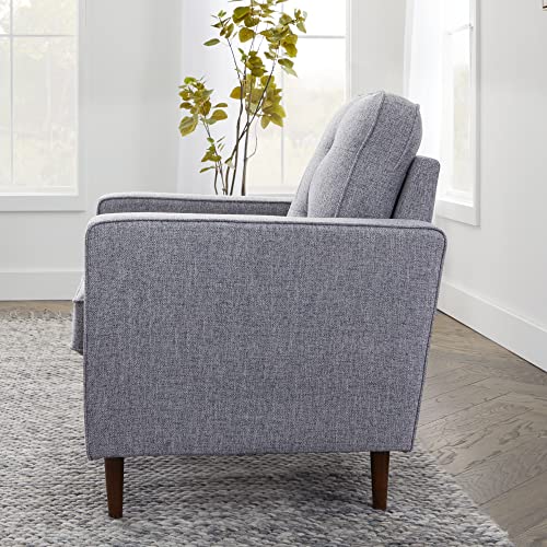 Lynnwood Upholstered Accent Chair - Living Room Furniture - Office - Bedroom - Mid-Century Modern Design - Armchair - Buttonless Tufting - Simple Assembly - Solid Frame - Light Gray