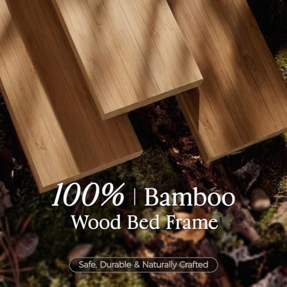 Bamboo Wood Queen Bed Frame with Charging Station & Headboard, view 6
