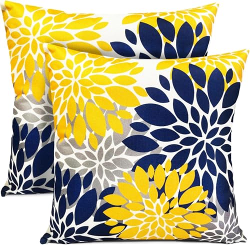 Decorative Throw Pillow Covers Set of 2 Blue Yellow Pillow Covers 18x18 Inch, view 2